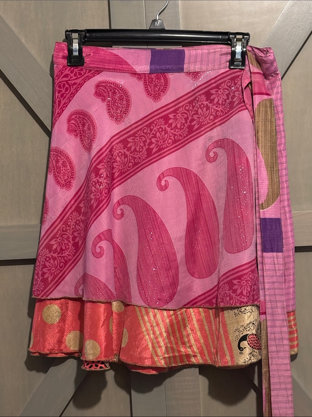 Pink Paisley Wrap Skirt with Gold Accents